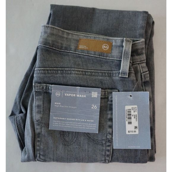 AG Women's Sz 26R / US 2 Gray Mari High Rise Cropped Slim Straight Jeans $215 - Picture 7 of 13